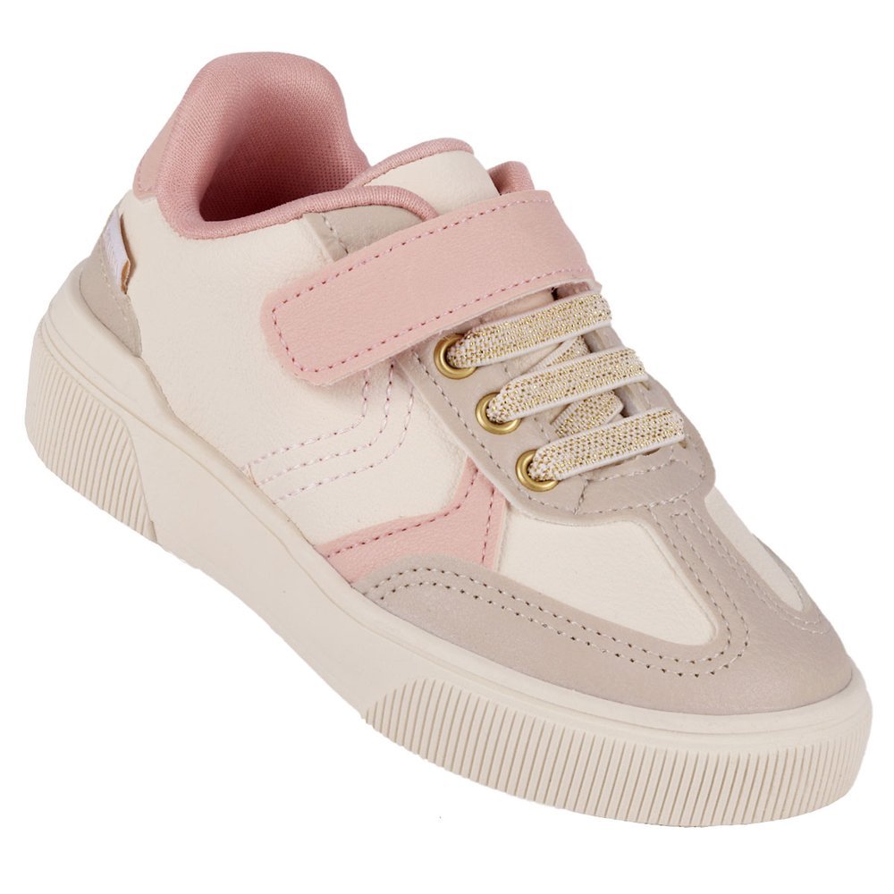 Tênis Infantil Menina Klin Sky Casual com Elástico e Tira Aderente - Off White/Rosa em Oferta na Shopee