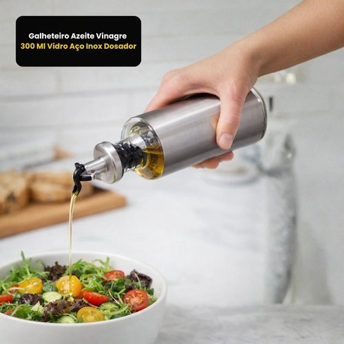 Garrafa Galheteiro Porta Azeite Vinagre 300ml Vidro Dosador Tapas Inox Cozinha Organizador