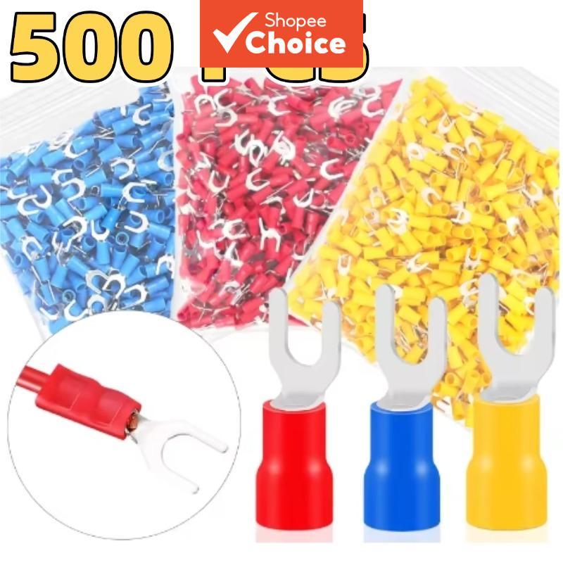 Terminais De Crimpagem De Garfo M4 500PCS Lugs De Pá Isolados Tipo U Para Conector De Emenda De Cabo Rápido wireaes Cone