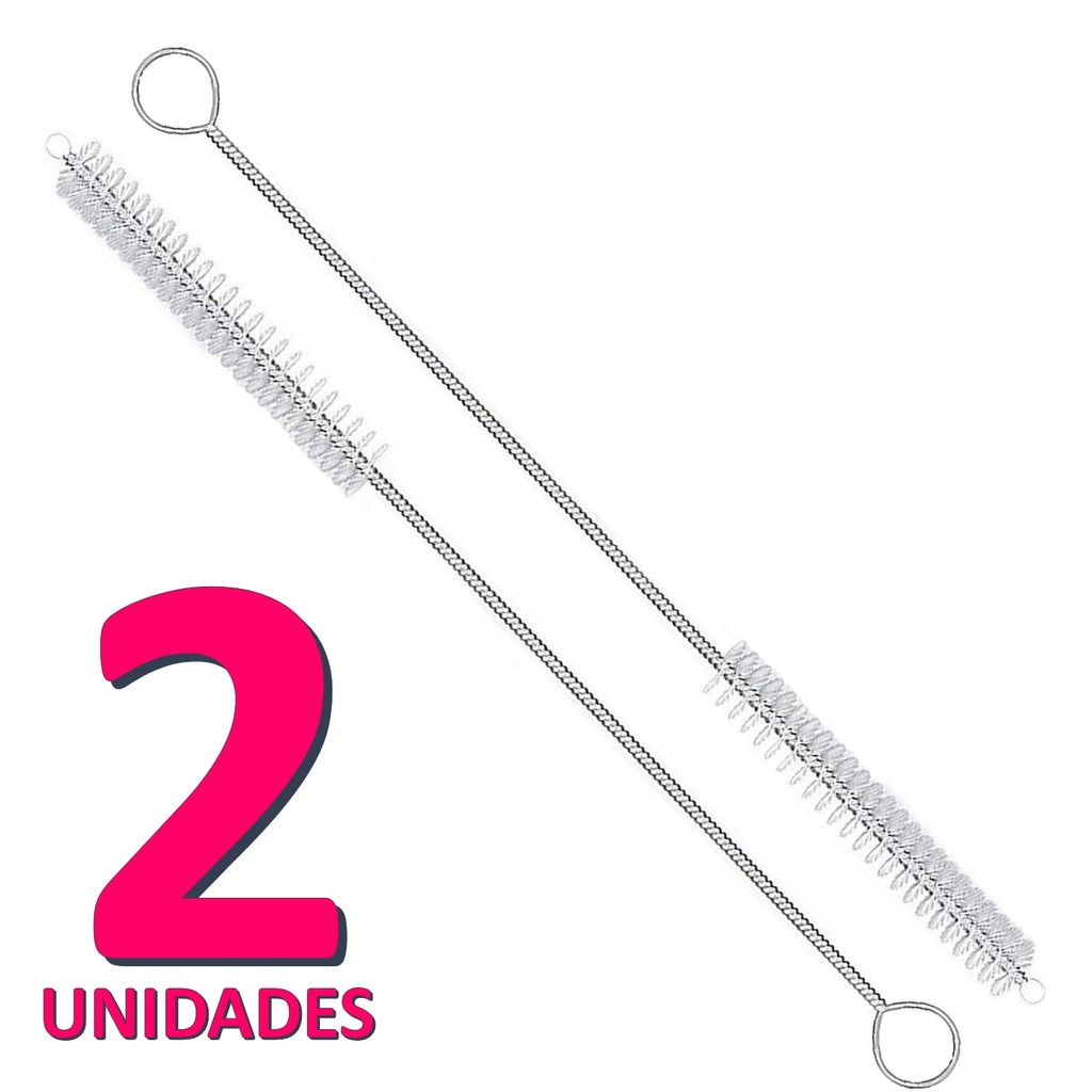 Kit 2 Escovas Para Limpar Canudo Reutilizável Inox Vidro E Mamadeiras 20cm
