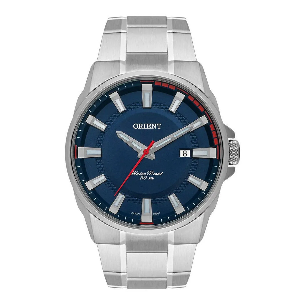 Relógio Masculino Orient Aço Vidro Mineral Azul Prata 50m Prateado