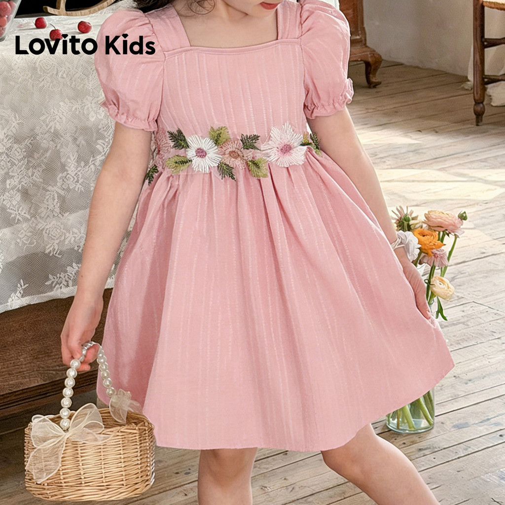 Lovito Kids Elegante Vestido de Menina Rosa Jacquard Bordado para primavera/verã