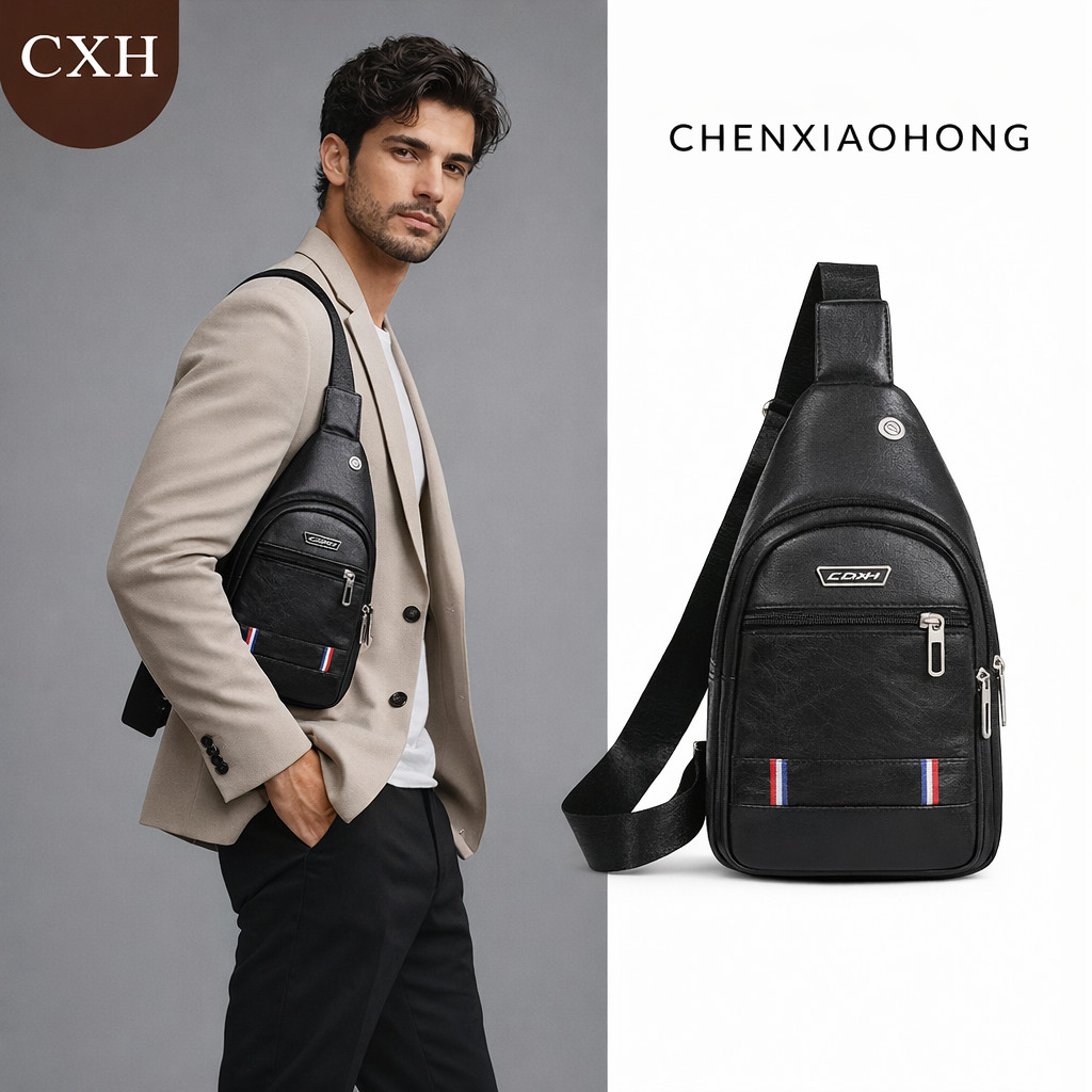 Bolsa de ombro CHENXIAOHONG, bolsa transversal, bolsa de peito masculina, bolsa transversal de negócios feita de couro P