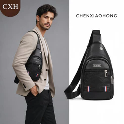 Bolsa de ombro CHENXIAOHONG, bolsa transversal, bolsa de peito masculina, bolsa transversal de negócios feita de couro P
