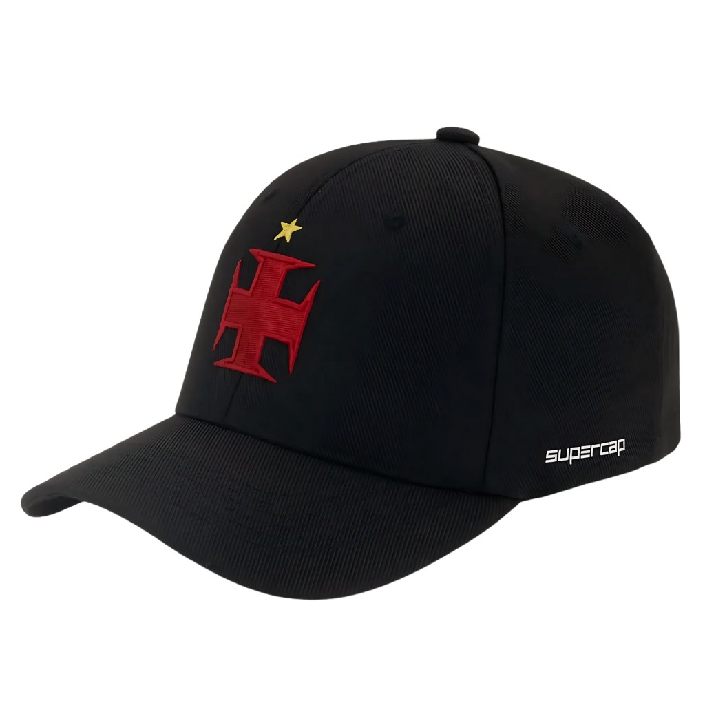 Boné Vasco Bordado Cruz de Malta Aba Curva Preto Licenciado