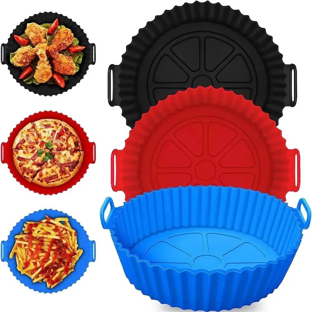 Forma de Silicone Redonda para Air Fryer Forno e Micro-ondas Reutilizável Antiaderente Flexível