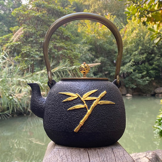 Chaleira de ferro artesanal pintada a ouro, bule de ferro fundido sul, chaleira não revestida, bambu dourado, móveis ret