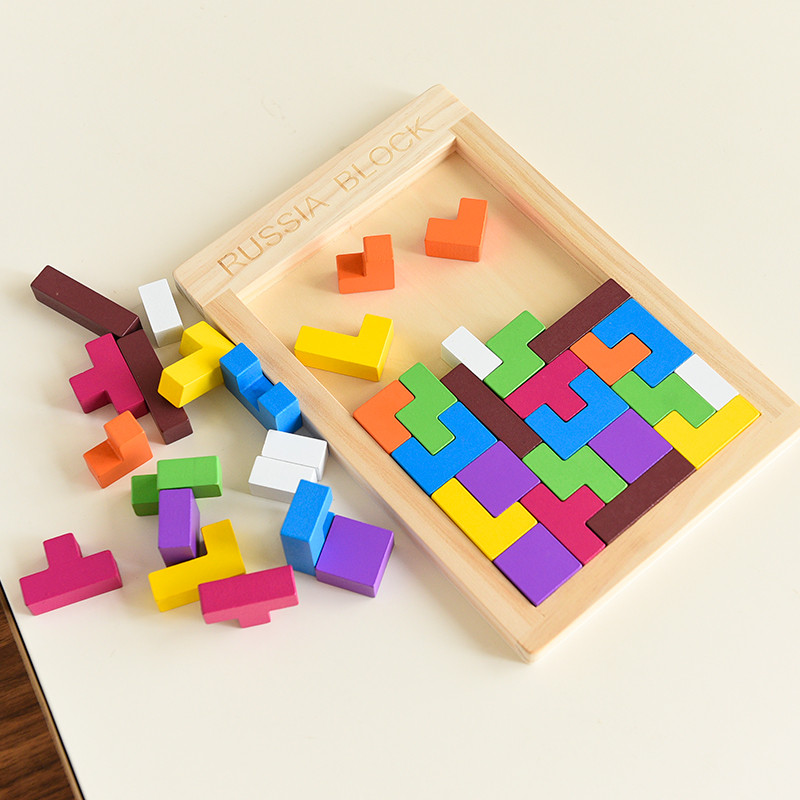 Aqui vem reabastecendo Tetris 3-99 anos de idade bloco de construção brinquedos madeira maciça blocos de construção cubo