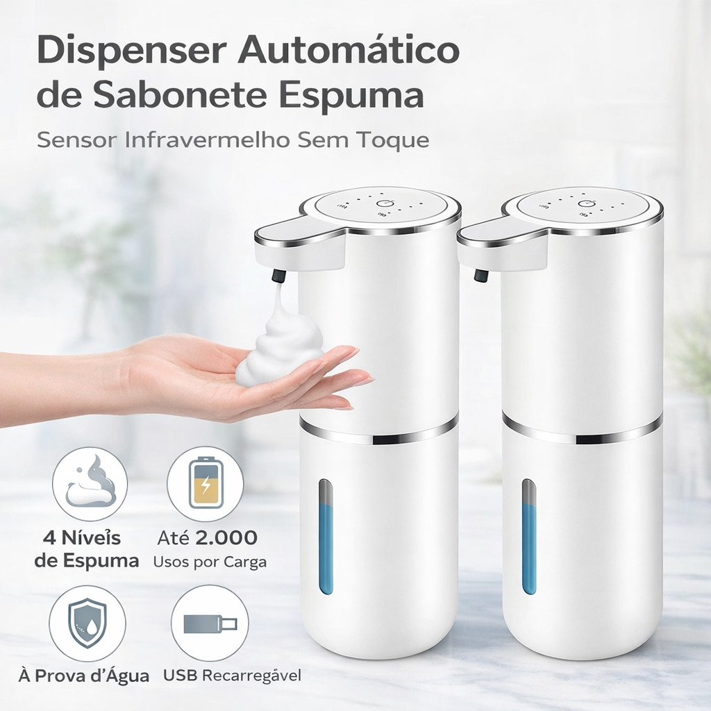 Dispenser de Sabonete Automático Sensor Infravermelho Sem Toque Espuma Líquido para Banheiro Cozinha