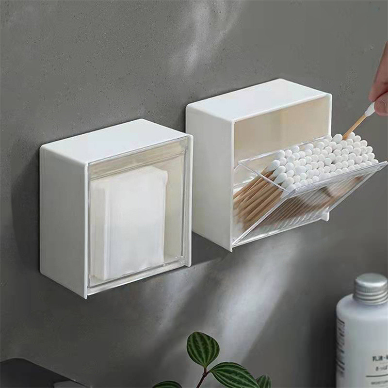 2026 Novo 1pc Fixado Na Parede Cotonete Flip Caixa De Armazenamento Dormitório Livre Perfurador Corda De Cabelo Mini