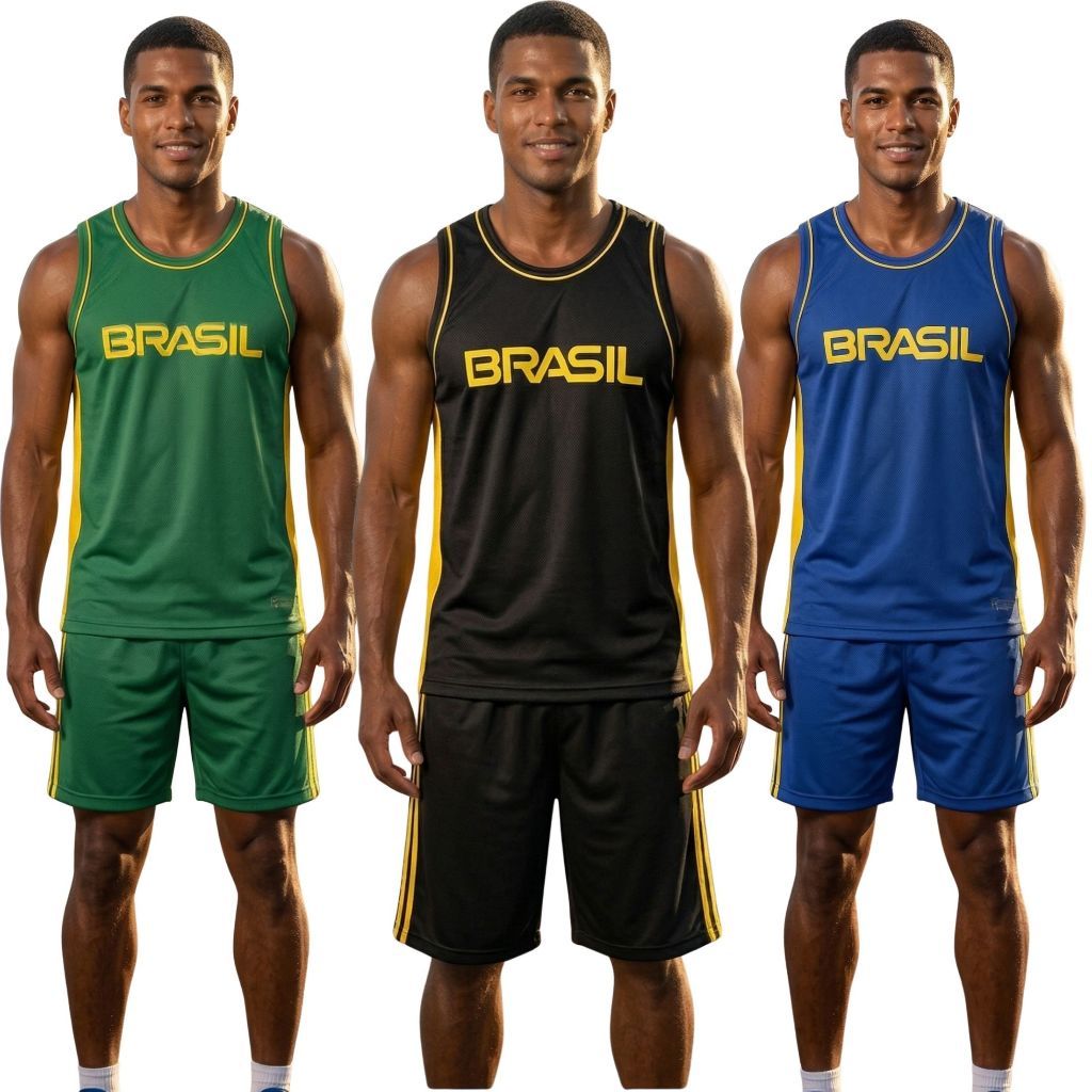 Conjunto Masculino Brasil Camiseta + Short  Academia Futebol Treino Roupa Esportiva Leve Confortável