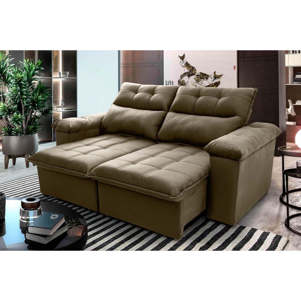 Sofá Retrátil/Reclinável Verona 1,80m Suede Velut Bege c/ Molas no Assento - King House