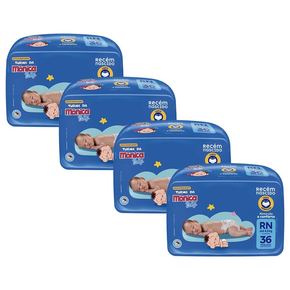 Kit 4 Fraldas Turma da Mônica Baby Jumbo RN com 36un cada