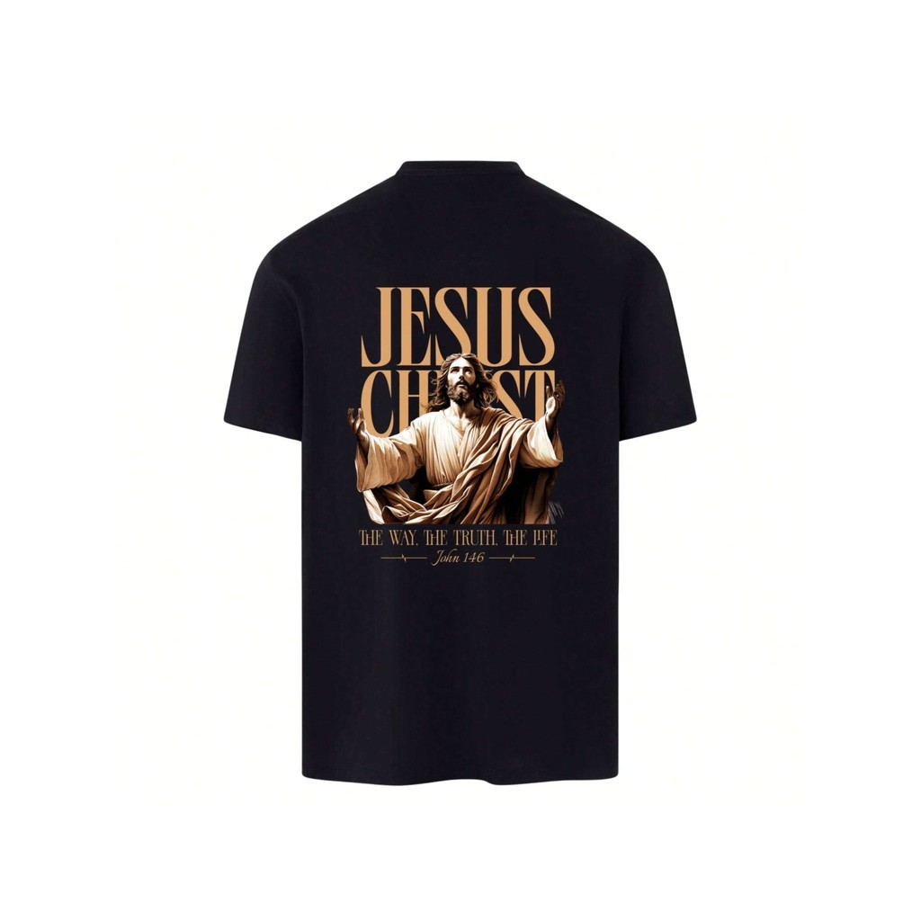 Camiseta Básica Preta Confortável Unissex Algodão Modelo: "Jesus Christ" - Lançamento Especial