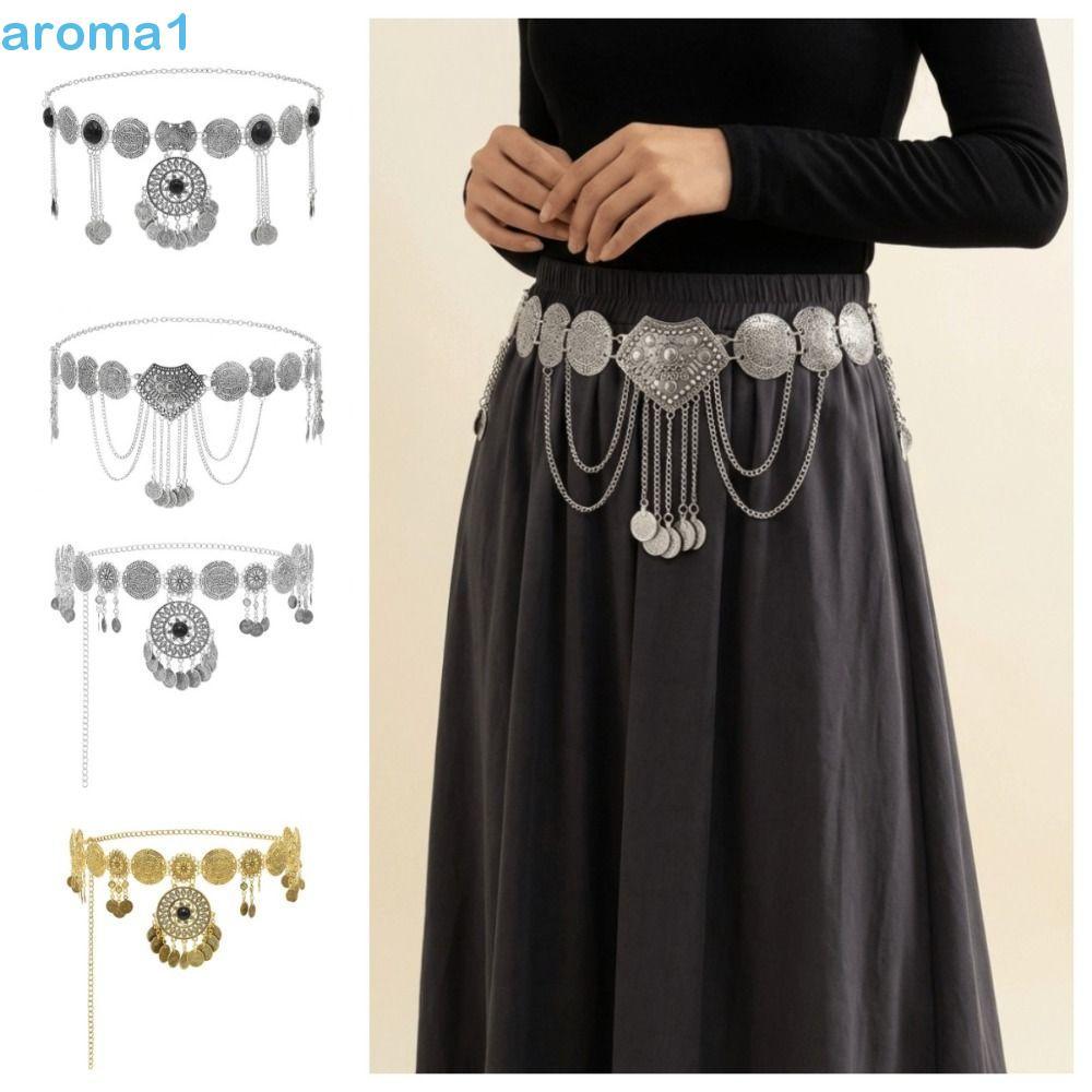 Cinto De Estilo Étnico AROMA1 , Corrente De Barriga Com Borla De Metal Ajustável Corporal Pingente De Joias Boêmio