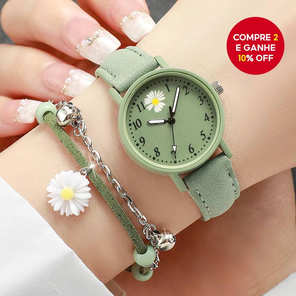 Conjunto De Pulseiras Para Mulheres 2pcs, Relógios De Quartzo Com Pulseira De Couro E Mostrador Simples em Oferta na Shopee