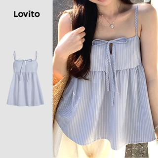 Lovito Top Casual com gravata frontal lazer simples primavera/verão azul para mulheres LK3AD092 em Oferta na Shopee