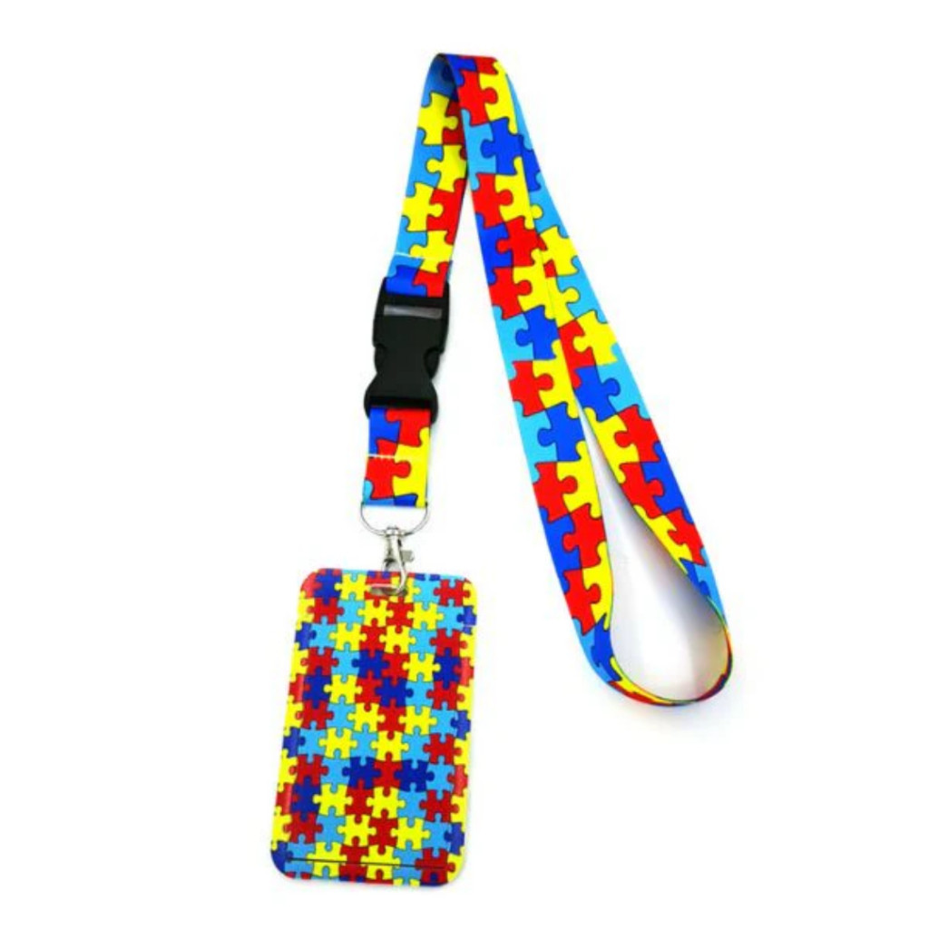 Cordão Autismo TEA PCD com Porta Crachá Resistente Estampa Inclusiva