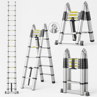 Escada Telescópica Dupla em Alumínio 3,4m / 5m Extensível Dobrável Multifuncional Profiss…