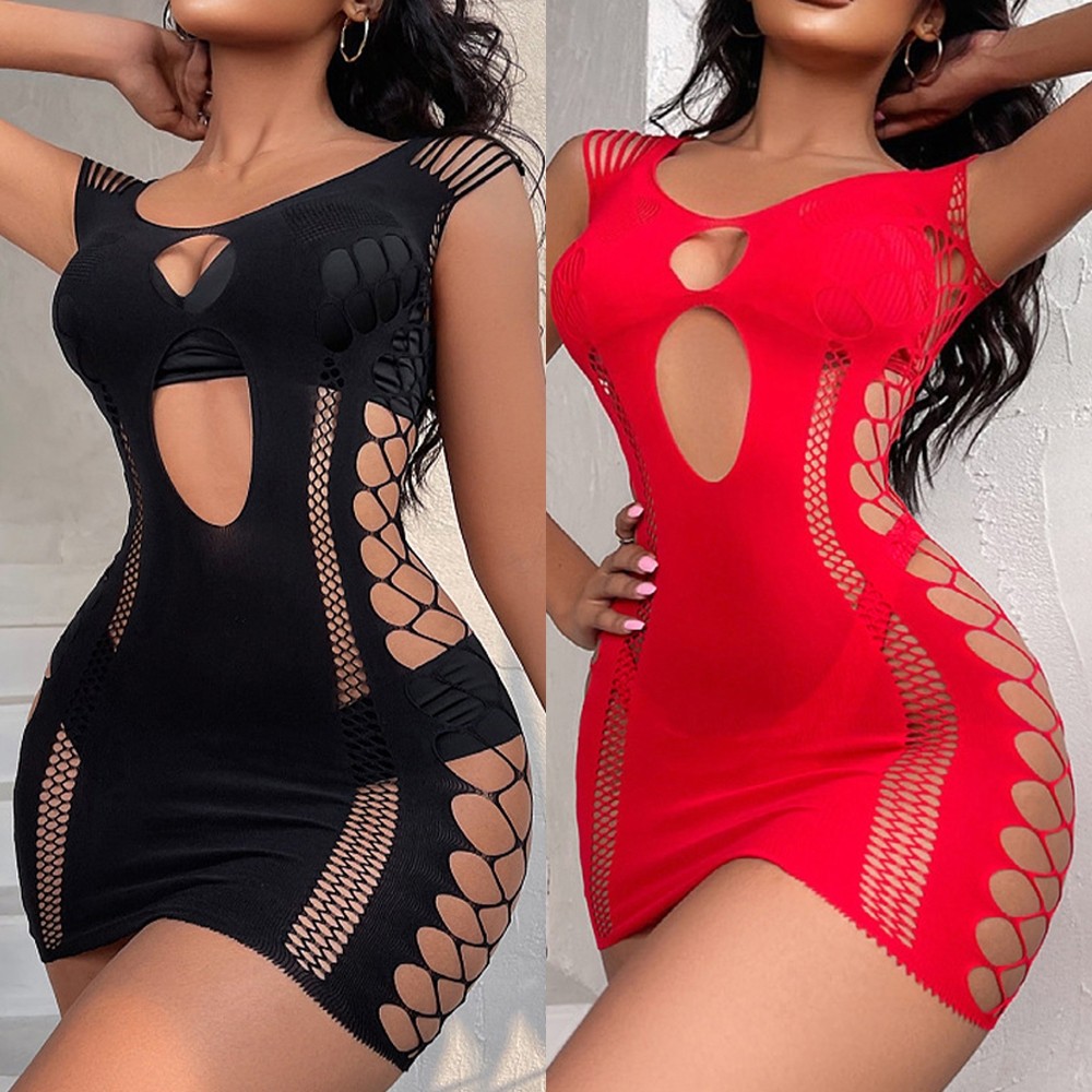 Minivestido Bodycon Feminino Com Rede Arrastão E Detalhes Transparentes Para Roupa De Balada