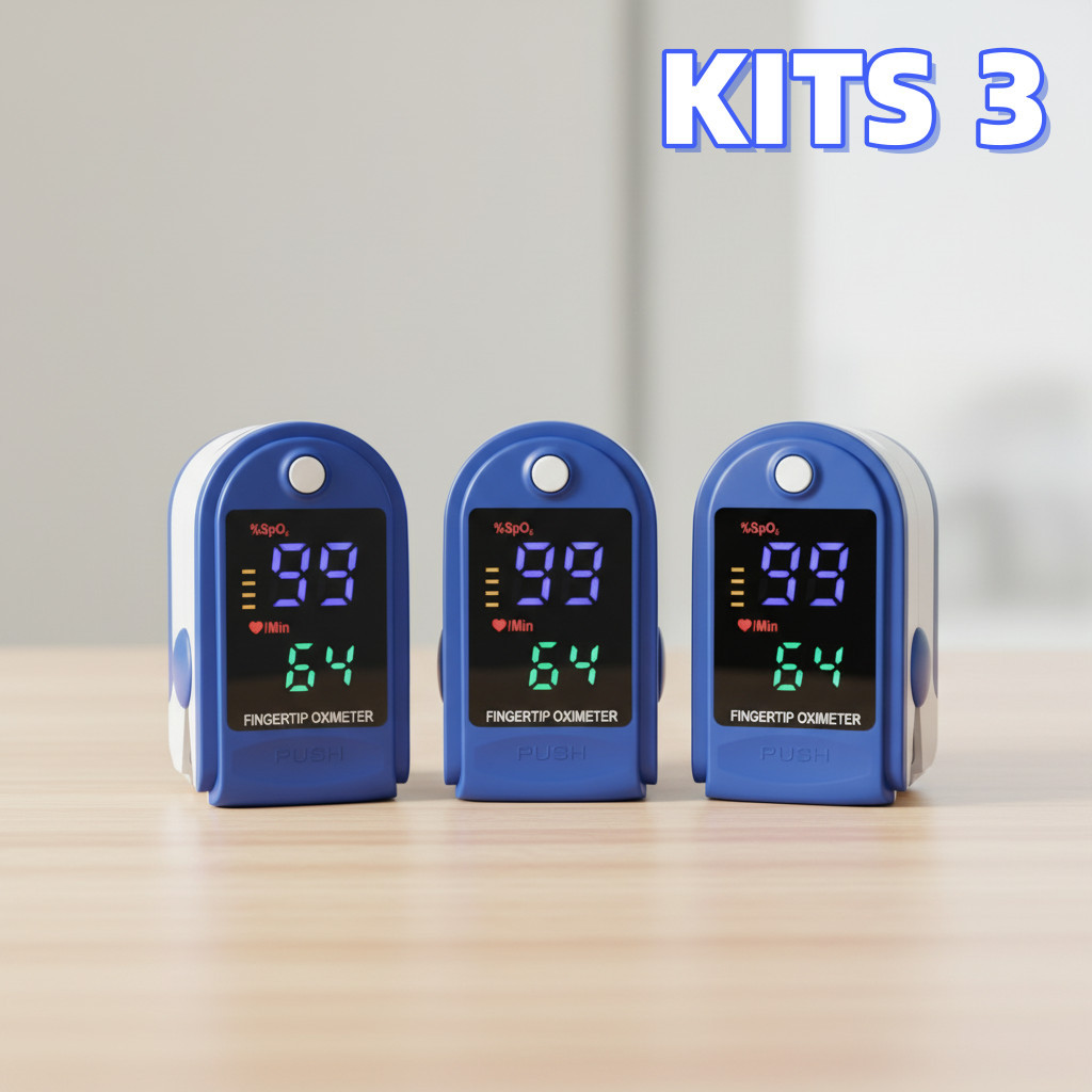 Kits 3 Oxímetro de Dedo Infantil Digital com Display LED Monitoramento Diário