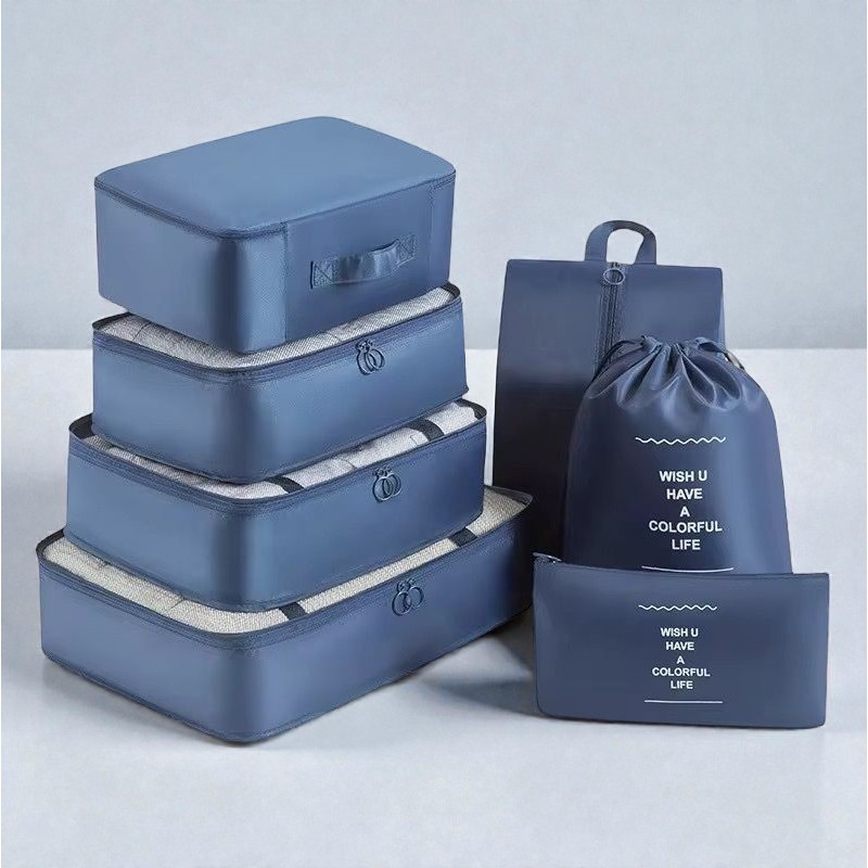 Imagem Kit de 7 Peças Bolsas Organizadoras para Mala e Bagagem de Viagem  Organizador Higiene Pessoal