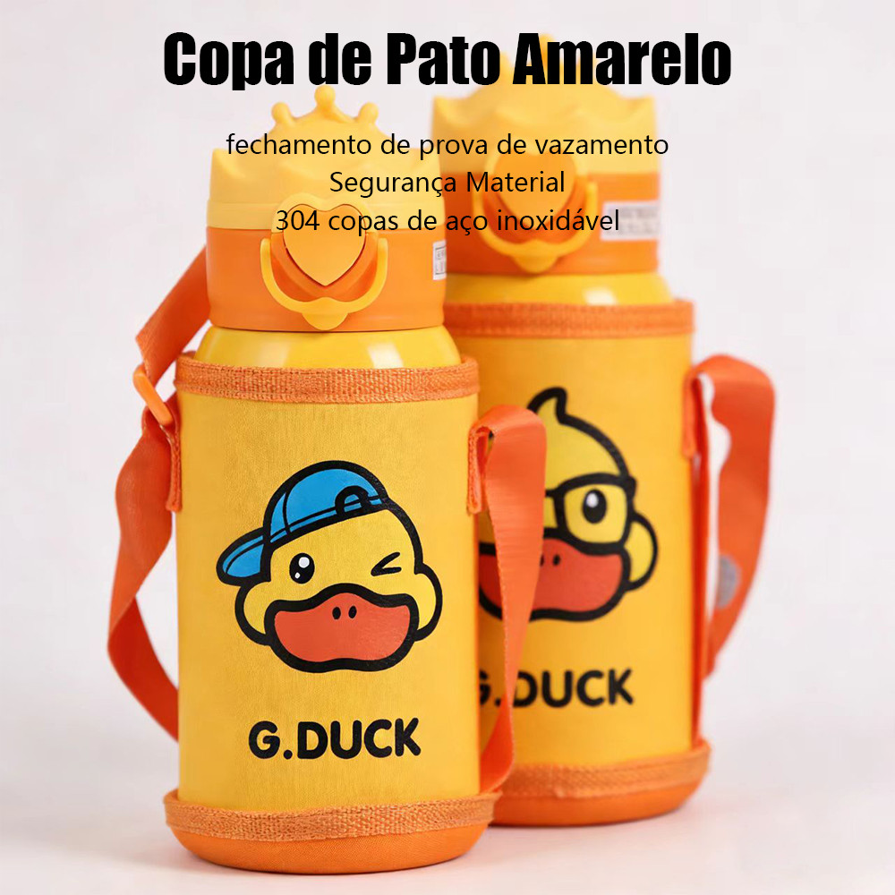 304 copo de aço inoxidável Pequeno pato amarelo canudo copo água Grande capacidade À prova vazamentos Tampa do salto em Oferta na Shopee