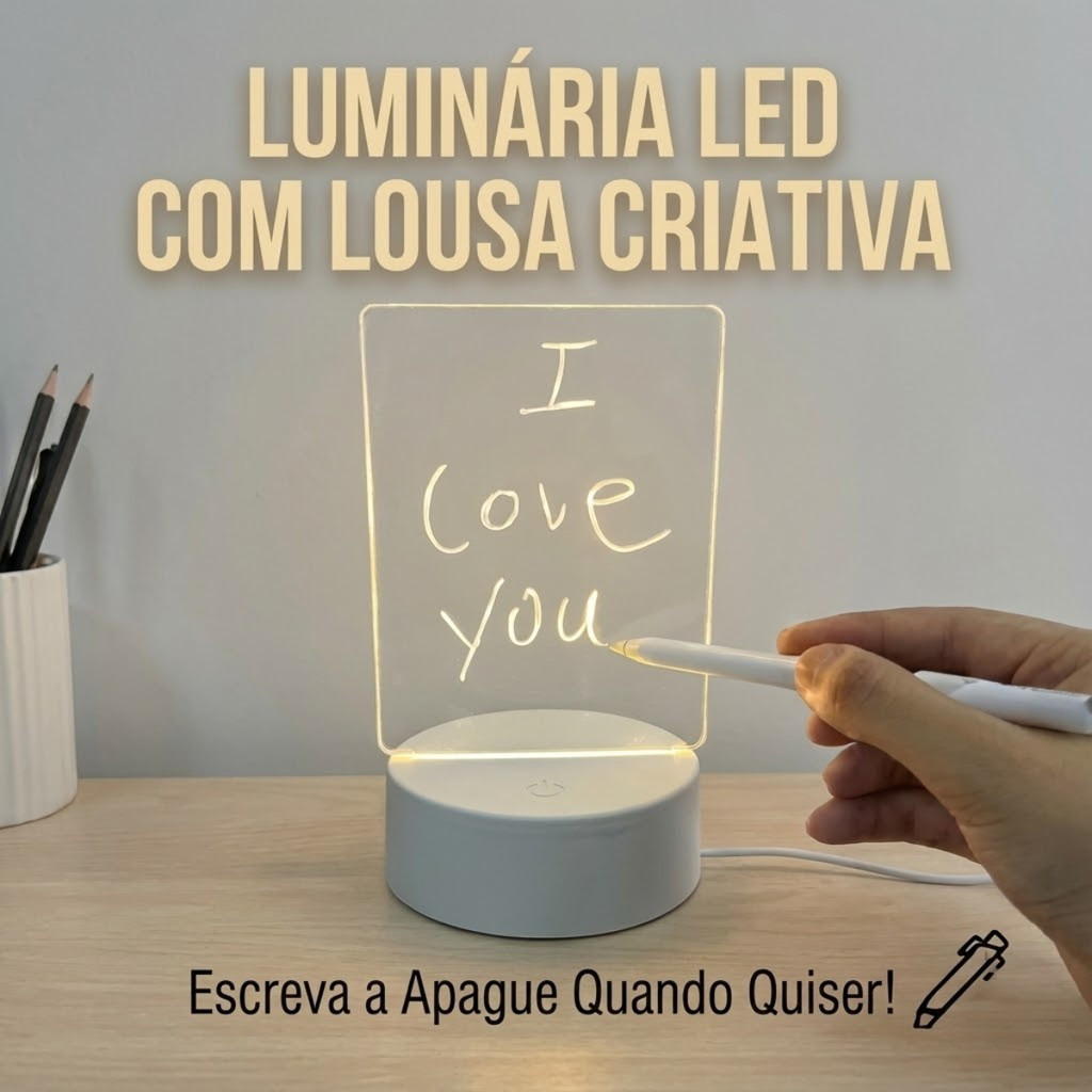 Luminária Led 3D Abajur de Mesa Usb Recarregavel Tela P/ Escrever Caneta Decoração Quarto Sala Loja