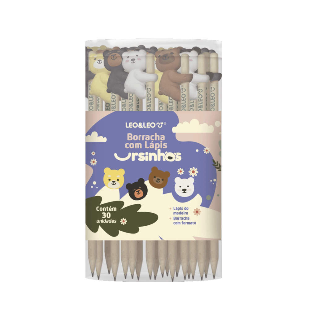 Borracha com Lápis Ursinhos - Pote c/ 30 Unidades Leo&Leo Leonora - 10197 em Oferta na Shopee