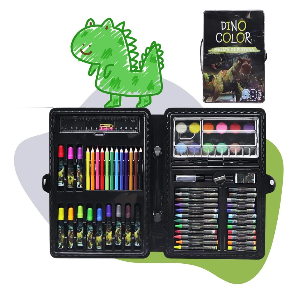 Kit Maleta De Pintura Infantil Dinossauro 68 Peças Estojo Escolar Com Canetinhas Criança Kizumba em Oferta na Shopee
