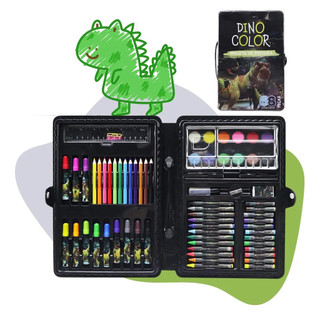 Kit Maleta De Pintura Infantil Dinossauro 68 Peças Estojo Escolar Com Canetinhas Criança Kizumba