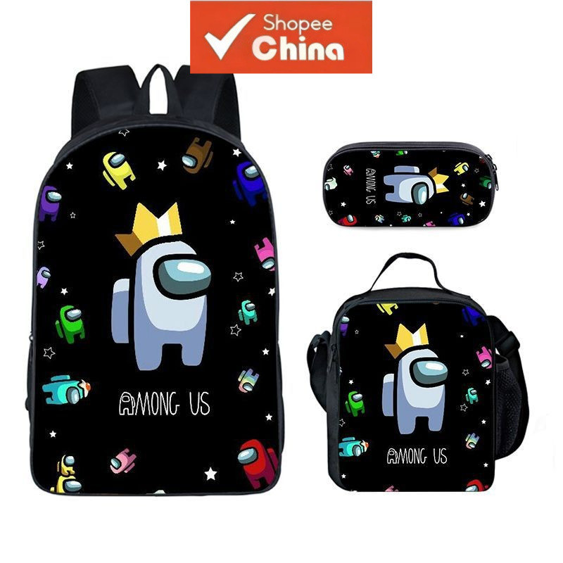Mochila Escolar Infantil Among Us Kit 44cm Mochilas para Meninos e Meninas Mochila Térmica para Almoço Estojo de Lápis 3