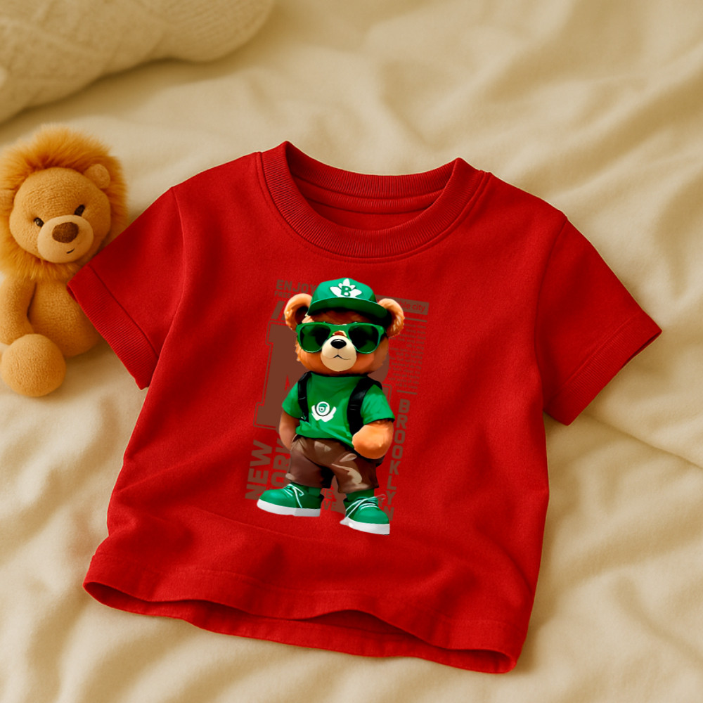 Camiseta Infantil 100% Algodão Premium Ursinho Verde StreetWear Blusinha Infantil Algodão Confortável
