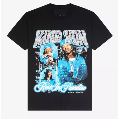 [Camiseta Premium em Algodão Puro]TT Camiseta Camisa Unissex Algodão King Von Photo Collage Glitter Boyfriend Fit Girls