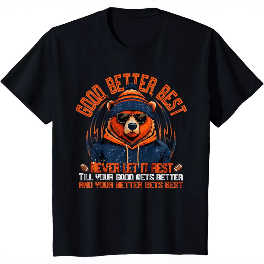 Bom Melhor Melhor Melhor Camiseta de Manga Curta Estampa de Urso Fashion Meninos e Meninas Solta Gola Redon