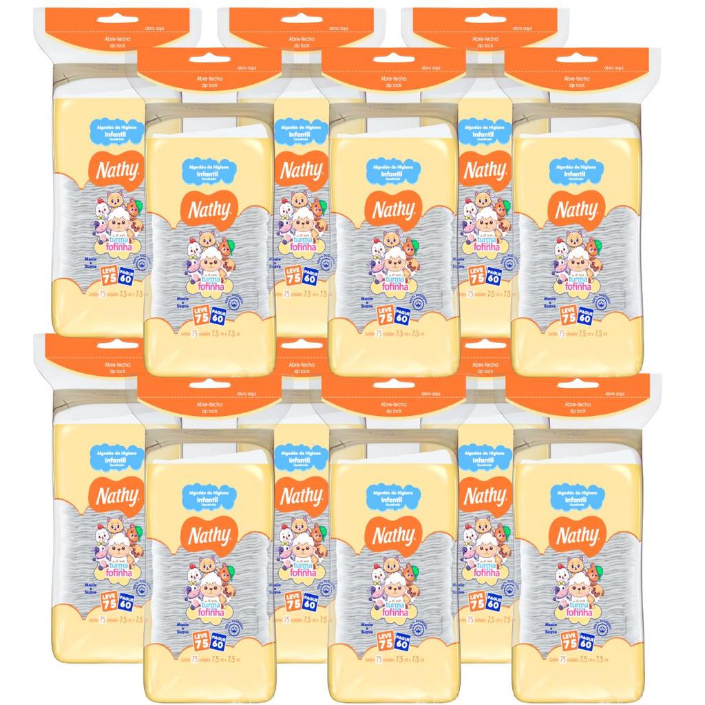 Kit 12 Algodao Quadrado Nathy  75 Un