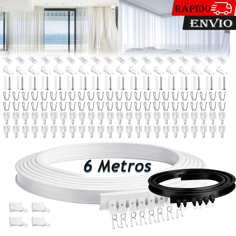 Faixa de Cortina curva Sala Quarto Blackout Trilho Flexível kit completo 6 metros