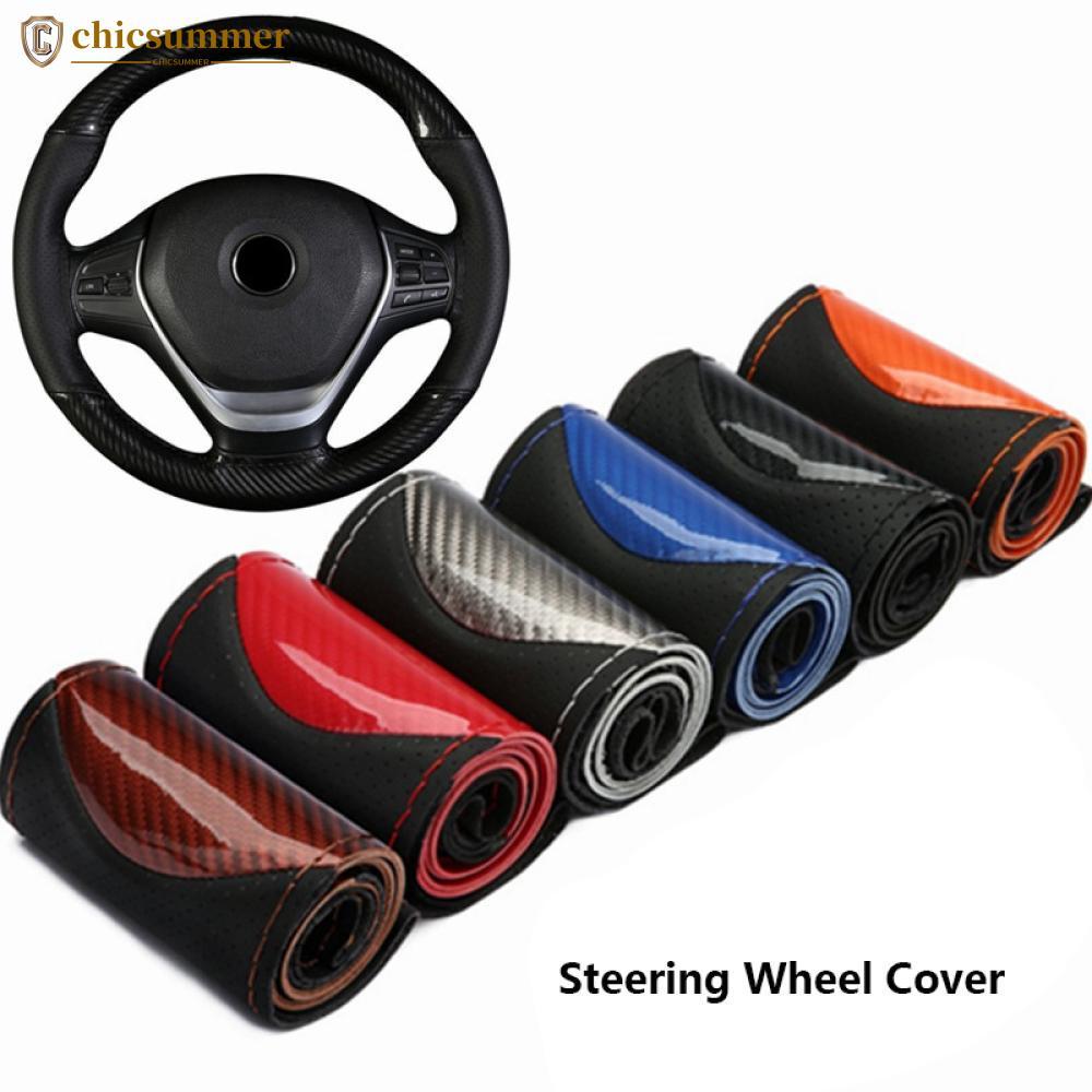 CHICSUMMER 38cm Capa De Volante De Carro Costurada À Mão Em Fibra De Carbono Esportivo De Couro Antiderrapante Q8V8
