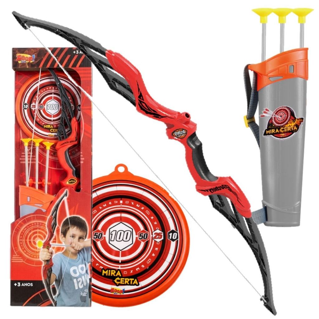 Brinquedo Arco Flecha Infantil Mira Certa Alvo Aljava 65cm