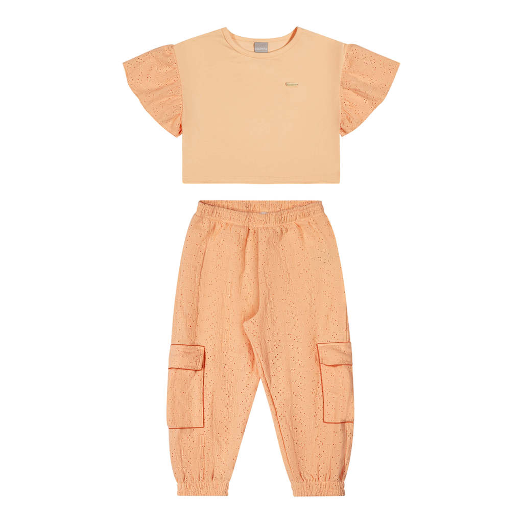 Conjunto Infantil Menina Tecido Laise Colorittá Laranja em Oferta na Shopee