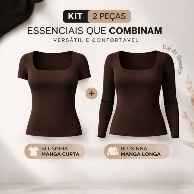 KIT 2 BLUSINHA BABY TEE MANGA CURTA + BLUSA MANGA LONGA DECOTE QUADRADO OUTONO/INVERNO