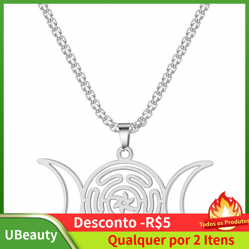 Colar Pingente Hecate da Lua Tripla - Colar de Aço Inoxidável com Símbolo da Roda de Hecate