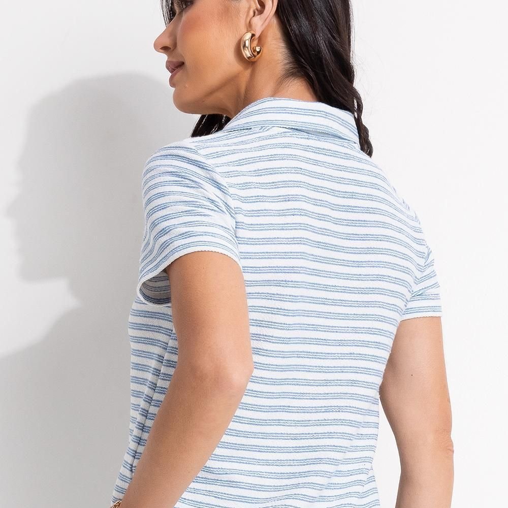 Blusa Em Moletinho Eco Listrado Listrado Azul Quintess