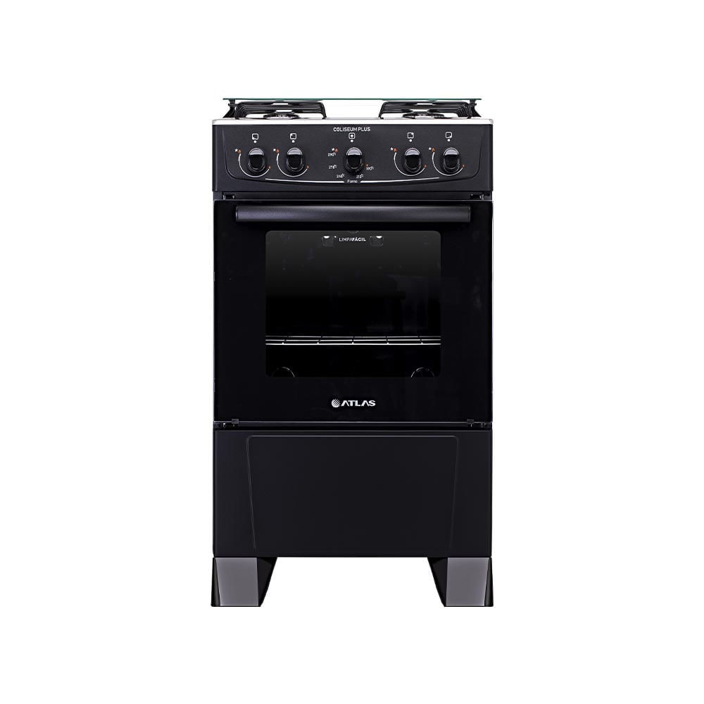 Fogão De Piso Atlas Coliseum Plus 4 Bocas Com Mesa Inox Preto