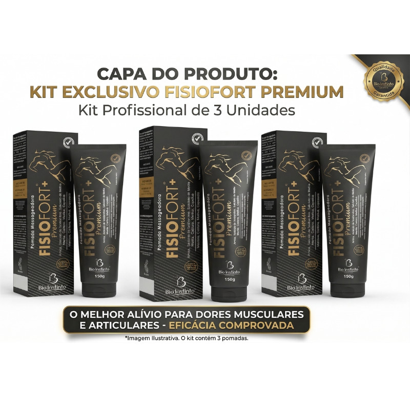 Kit C/03 Pomada massageadora FISIOFORT PREMIUM dores musculares treino Bio instinto 150g