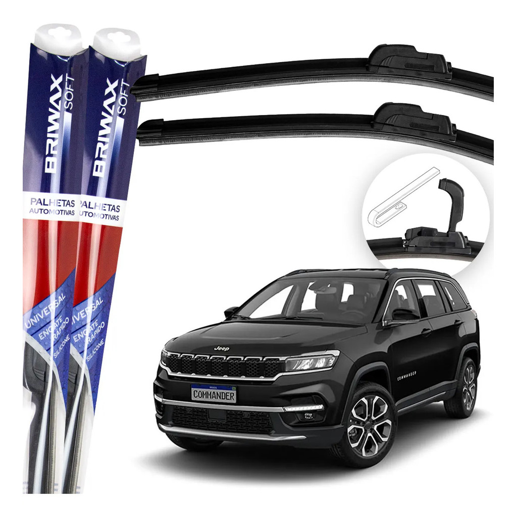 Jogo Palhetas Limpador de Parabrisa Silicone Chuva Gancho Universal Jeep Commander 2021 À 2024
