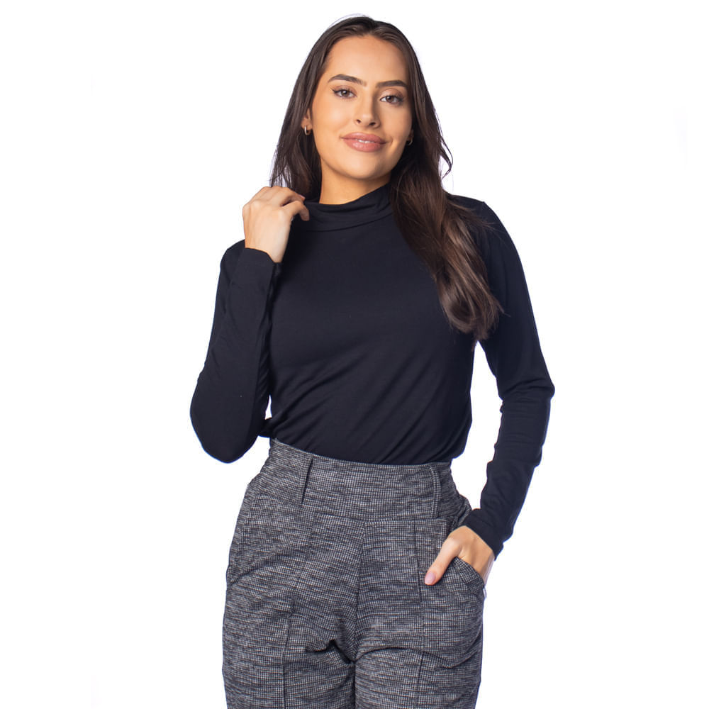 Blusa Feminina Rechsul Gola Careca Tecido Leve Preto em Oferta na Shopee