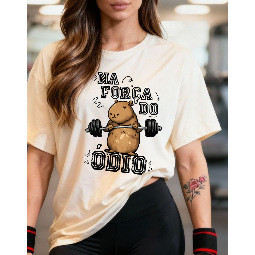 Camiseta Oversized Feminina Capivara Premium 100% Algodão – Estilo Fofo e Conforto para Treino