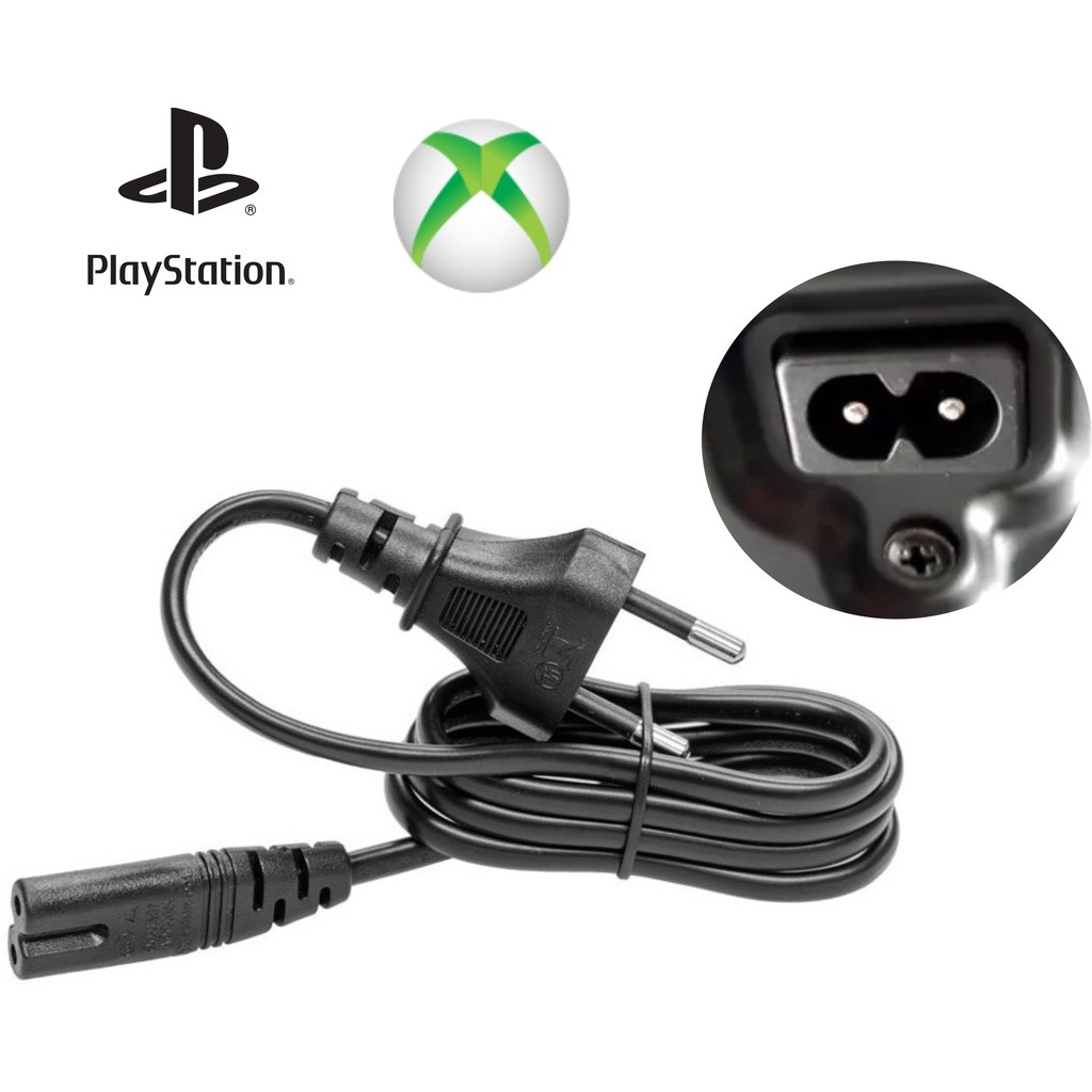 Cabo de força bipolar 2 pinos para PS2, PS3, PS4, XBOX One S, X, TV’s, entre outros