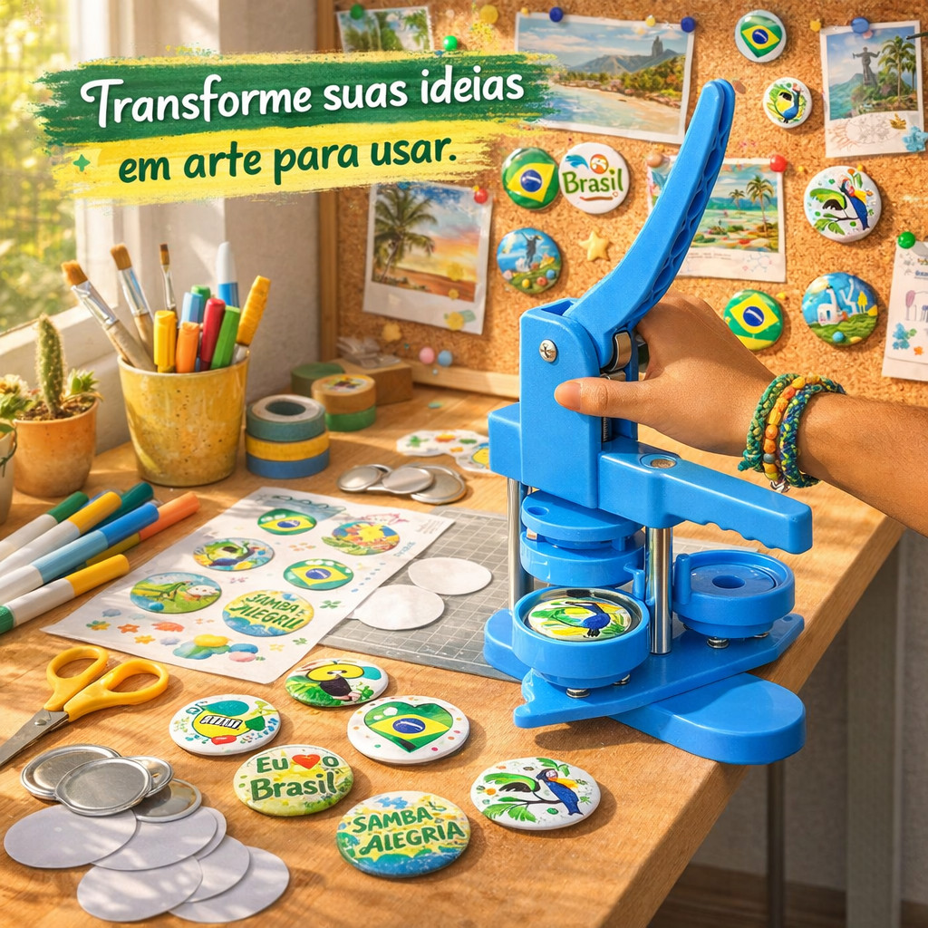 Máquina de Fazer Bottons 3 em 1 Kit Completo 32/44/58mm Prensa Manual 100 Bottons Personalizados